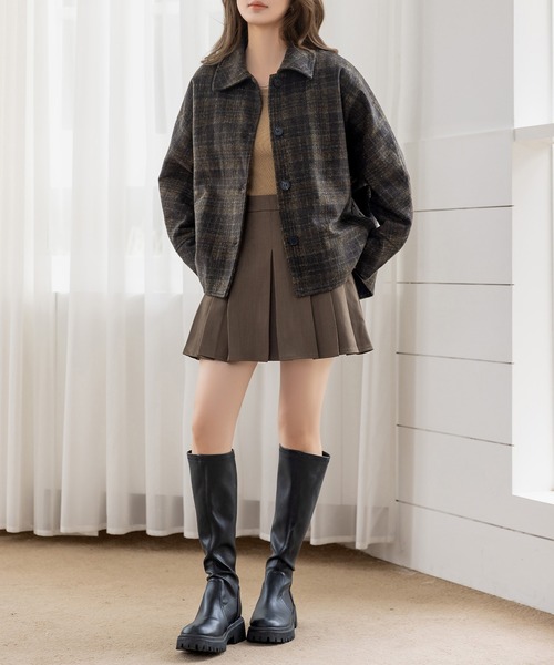 DAY CLOSET(デイ クローゼット)の「【裏キルティング/前後アシメで後ろ姿カバーアップ】長袖チェック襟ドルマンスリーブショートコート レディース(その他アウター・レディース・杢グレー/グレー/ピンク系その他/ブラウン・M/L)」の9枚目の写真