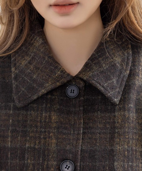 DAY CLOSET(デイ クローゼット)の「【裏キルティング/前後アシメで後ろ姿カバーアップ】長袖チェック襟ドルマンスリーブショートコート レディース(その他アウター・レディース・杢グレー/グレー/ピンク系その他/ブラウン・M/L)」の18枚目の写真