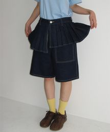 RONRON（ロンロン）の「OFF BALANCE PLEAT LAYERED SHORTS PANTS INDIGO BLUE (NONFADE)（その他パンツ）」