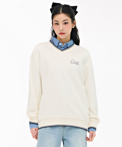 CHASECULT(チェイスカルト)の「女性ティップ配色VネックスウェットTシャツ-アイボリー(スウェット・レディース・アイボリー・90/85)」の4枚目の写真