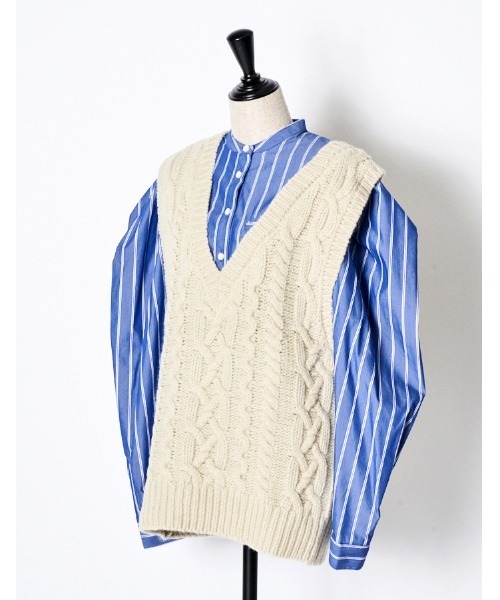 RUMCHE(ラムシェ)の「Shirt Docking Asymmetry Knit / シャツドッキングアシンメトリーニット(ニット/セーター・レディース・ライトグレー/ブラック/オフホワイト・FREE)」の14枚目の写真