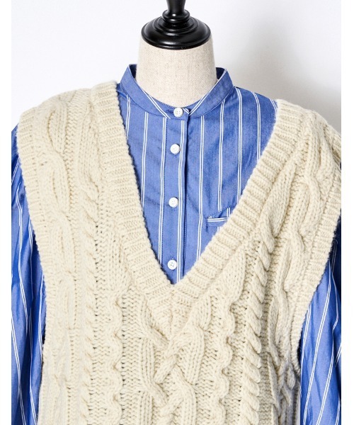 RUMCHE(ラムシェ)の「Shirt Docking Asymmetry Knit / シャツドッキングアシンメトリーニット(ニット/セーター・レディース・ライトグレー/ブラック/オフホワイト・FREE)」の12枚目の写真