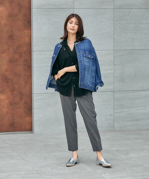 GLOBAL WORK（グローバルワーク）の「ウツクシルエットテーパードパンツ/581006（スラックス・レディース・チャコール/モカ/ネイビー/ブラック/ライトベージュ/サックスブルー・X-SMALL/SMALL/MEDIUM/LARGE/X-LARGE/XX-LARGE/S-Long/M-Long/L-Long/XL-Long）」の18枚目の写真