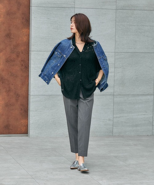 GLOBAL WORK（グローバルワーク）の「ウツクシルエットテーパードパンツ/581006（スラックス・レディース・チャコール/モカ/ネイビー/ブラック/ライトベージュ/サックスブルー・X-SMALL/SMALL/MEDIUM/LARGE/X-LARGE/XX-LARGE/S-Long/M-Long/L-Long/XL-Long）」の19枚目の写真