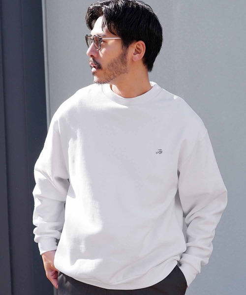 Sサイズ♬スウェット  ホワイト 長袖シャツ jiggys shop（ジギーズショップ）の「裏起毛 ワンポイント刺繍 クルー