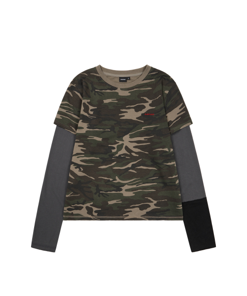 AAKAM(アーカム)の「Camouflage layered Long Sleeve (Khaki)(Tシャツ/カットソー・レディース・その他・1/2)」の1枚目の写真