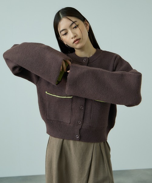 VICKY（ビッキー）の「アルパカタッチダブルフェイスニットカーディガン≪手洗い可能≫（カーディガン/ボレロ・レディース・ブラック/ダークグレー・M）」の12枚目の写真