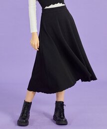 WOMENニットセミフレアミディロングスカート【ブラック】ロングスカートver。