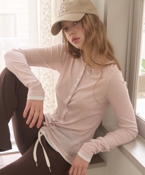 Birthday room（バースデイルーム）の「バイカラーシアーリブカーディガン/Two-tone sheer rib cardigan（カーディガン/ボレロ・レディース・チャコールグレー/イエロー/ピンク・FREE）」の15枚目の写真