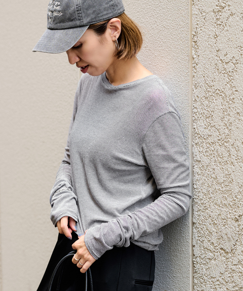 FRAMeWORK（フレームワーク）の「≪追加≫HTシアーロングTee NEW 2（Tシャツ/カットソー・レディース・スカイブルー/ブラック系その他/ホワイト/イエロー・FREE）」の7枚目の写真