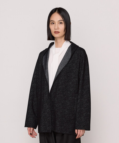 COMME CA（コムサ）の「〔 Sサイズ 〕リバーシブル ウールリバーツイード調 リバー羽織り（その他アウター・レディース・ブラック/トップグレー・5号）」の2枚目の写真