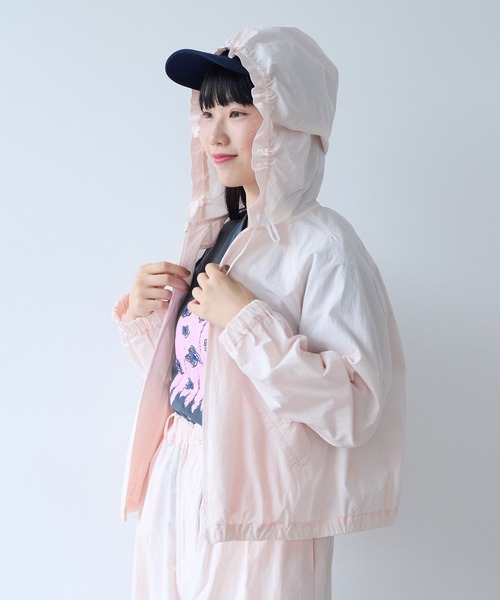 bulle de savon（ビュルデサボン）の「コットン/キュプラ 高密度ブロード hoodie ブルゾン（ブルゾン・レディース・アイボリー/ピンク・FREE）」の2枚目の写真