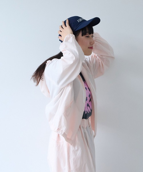 bulle de savon（ビュルデサボン）の「コットン/キュプラ 高密度ブロード hoodie ブルゾン（ブルゾン・レディース・アイボリー/ピンク・FREE）」の4枚目の写真