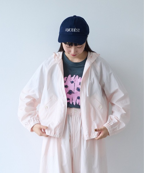 bulle de savon（ビュルデサボン）の「コットン/キュプラ 高密度ブロード hoodie ブルゾン（ブルゾン・レディース・アイボリー/ピンク・FREE）」の3枚目の写真