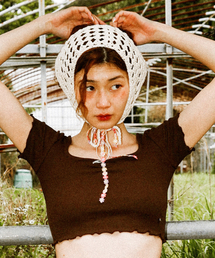 NAKED SURF CLUB（ネイキッドサーフクラブ）の「Flower Crochet Bonnet (Beige)（キャップ）」
