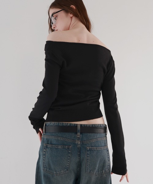 Mili affinity（ミリアフィニティー）の「ドレープオフショルニットトップス（ニット/セーター・レディース・ブラック/アイボリー/ブラウン/杢グレー・FREE）」の8枚目の写真