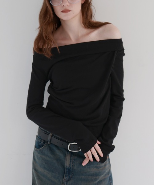 Mili affinity（ミリアフィニティー）の「ドレープオフショルニットトップス（ニット/セーター・レディース・ブラック/アイボリー/ブラウン/杢グレー・FREE）」の9枚目の写真