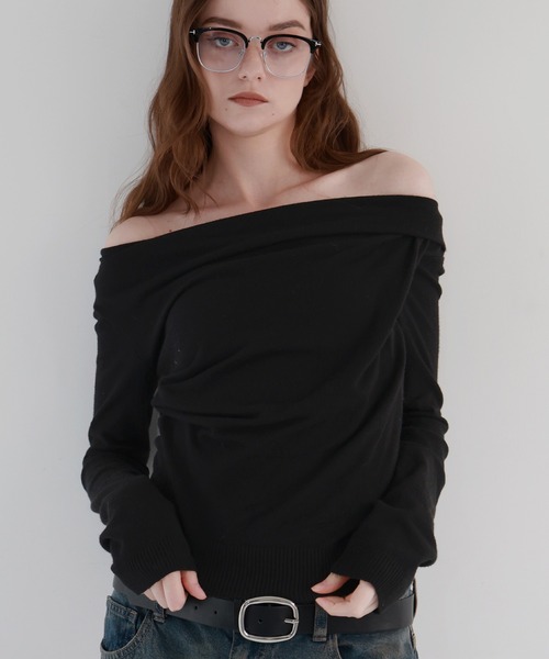 Mili affinity（ミリアフィニティー）の「ドレープオフショルニットトップス（ニット/セーター・レディース・ブラック/アイボリー/ブラウン/杢グレー・FREE）」の13枚目の写真