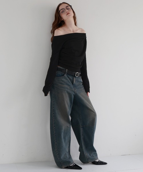 Mili affinity（ミリアフィニティー）の「ドレープオフショルニットトップス（ニット/セーター・レディース・ブラック/アイボリー/ブラウン/杢グレー・FREE）」の14枚目の写真