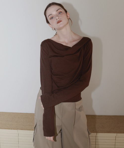 Mili affinity（ミリアフィニティー）の「ドレープオフショルニットトップス（ニット/セーター・レディース・ブラック/アイボリー/ブラウン/杢グレー・FREE）」の16枚目の写真