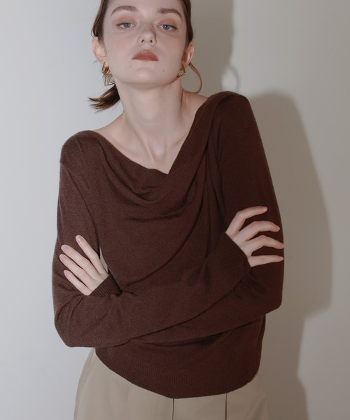 Mili affinity（ミリアフィニティー）の「ドレープオフショルニットトップス（ニット/セーター・レディース・ブラック/アイボリー/ブラウン/杢グレー・FREE）」の19枚目の写真