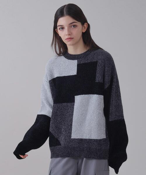 BROWNY（ブラウニー）の「BROWNY/ベロアモールカラーブロックプルオーバー（ニット/セーター・メンズ・チャコールグレー/グレー・MEDIUM/LARGE）」の2枚目の写真