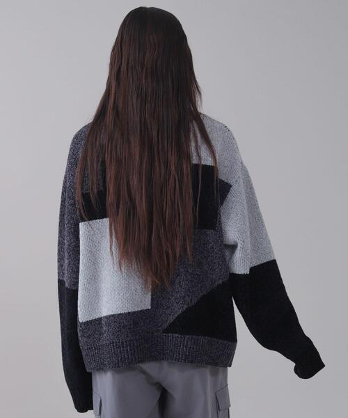 BROWNY（ブラウニー）の「BROWNY/ベロアモールカラーブロックプルオーバー（ニット/セーター・メンズ・チャコールグレー/グレー・MEDIUM/LARGE）」の3枚目の写真