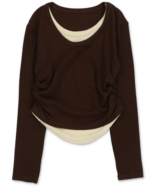 SPINNS（スピンズ）の「着回し神レイヤード風デザイントップス（Tシャツ/カットソー・レディース・グレー/オフホワイト/ブラック/チャコール/ネイビー/ブラウン/レッド・ONESIZE）」の5枚目の写真