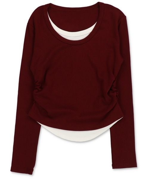 SPINNS（スピンズ）の「着回し神レイヤード風デザイントップス（Tシャツ/カットソー・レディース・グレー/オフホワイト/ブラック/チャコール/ネイビー/ブラウン/レッド・ONESIZE）」の7枚目の写真