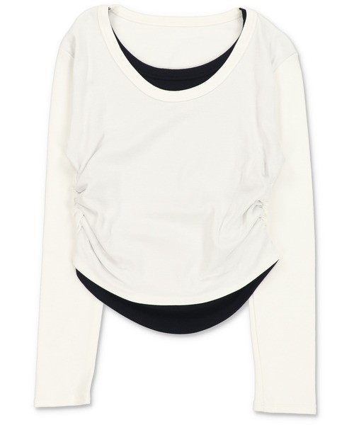 SPINNS（スピンズ）の「着回し神レイヤード風デザイントップス（Tシャツ/カットソー・レディース・グレー/オフホワイト/ブラック/チャコール/ネイビー/ブラウン/レッド・ONESIZE）」の21枚目の写真