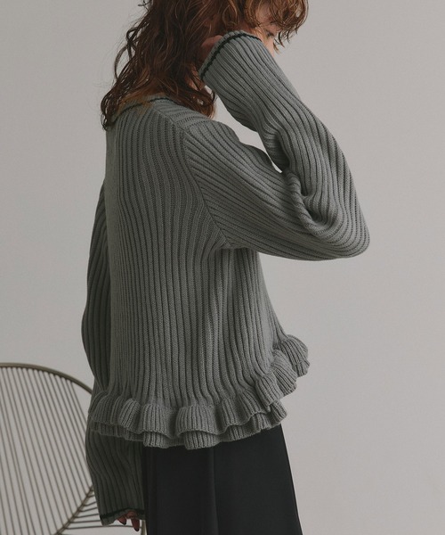 ad thie（アドティエ）の「フリルヘム ニットトップス（ニット/セーター・レディース・レッド/グレー/アイボリー・FREE）」の8枚目の写真