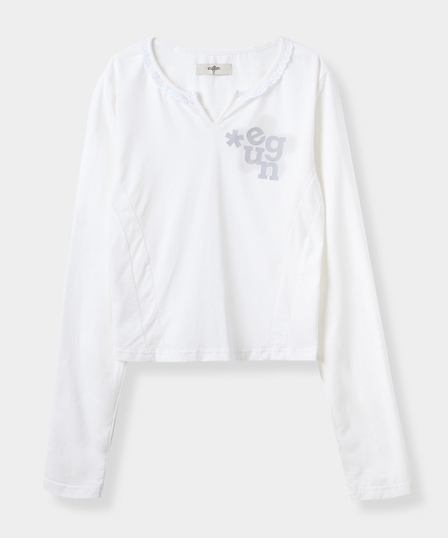 EUGGEN(ユジェン)の「レースネックセミクロップロングスリーブTシャツ_ホワイト(Tシャツ/カットソー・レディース・その他・SMALL/MEDIUM)」の2枚目の写真