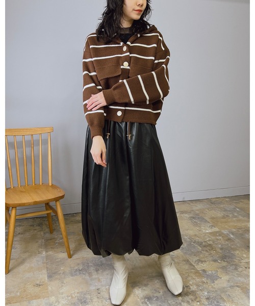 セール】ニットボーダー柄フーディー（ニット/セーター）｜Doumoi