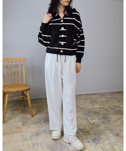 セール】ニットボーダー柄フーディー（ニット/セーター）｜Doumoi