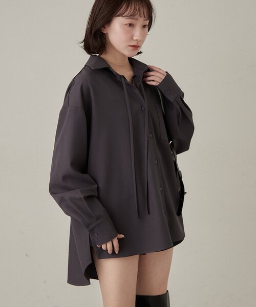 mline（エムライン）の「[mline]レースアップ オーバーシャツ（シャツ/ブラウス・レディース・グレー/ベージュ・FREE）」の2枚目の写真