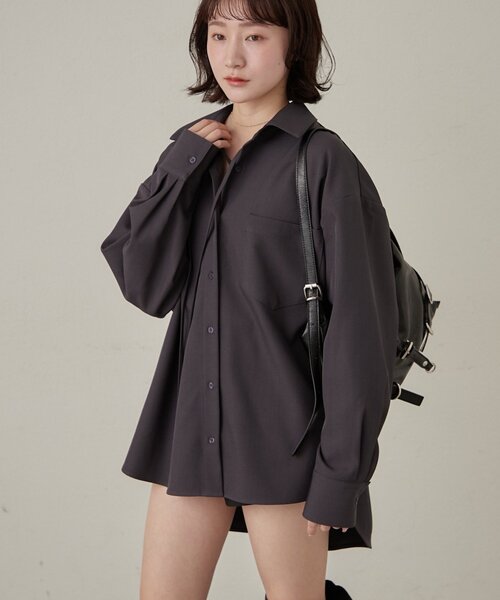 mline（エムライン）の「[mline]レースアップ オーバーシャツ（シャツ/ブラウス・レディース・グレー/ベージュ・FREE）」の4枚目の写真