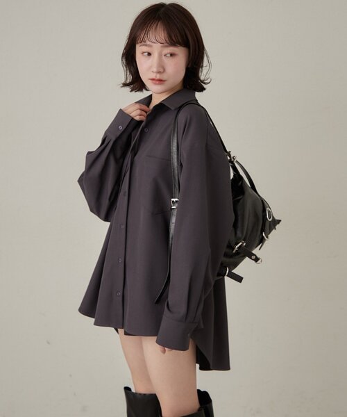 mline（エムライン）の「[mline]レースアップ オーバーシャツ（シャツ/ブラウス・レディース・グレー/ベージュ・FREE）」の5枚目の写真