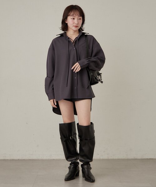 mline（エムライン）の「[mline]レースアップ オーバーシャツ（シャツ/ブラウス・レディース・グレー/ベージュ・FREE）」の7枚目の写真