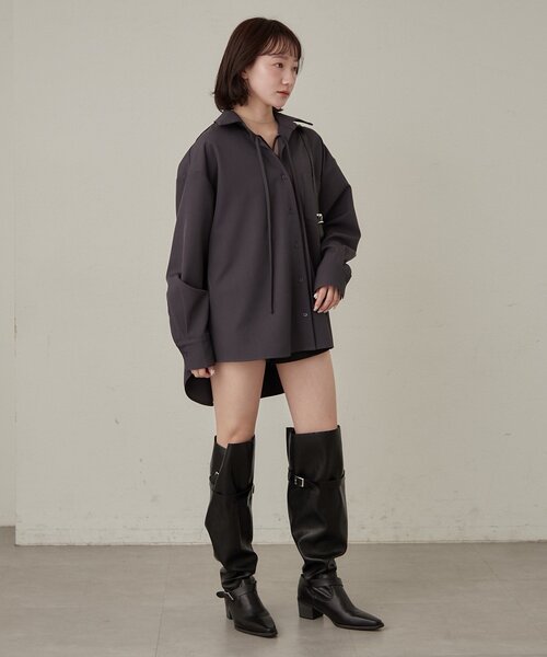 mline（エムライン）の「[mline]レースアップ オーバーシャツ（シャツ/ブラウス・レディース・グレー/ベージュ・FREE）」の8枚目の写真