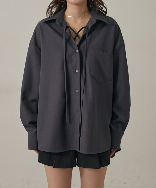 mline（エムライン）の「[mline]レースアップ オーバーシャツ（シャツ/ブラウス・レディース・グレー/ベージュ・FREE）」の10枚目の写真