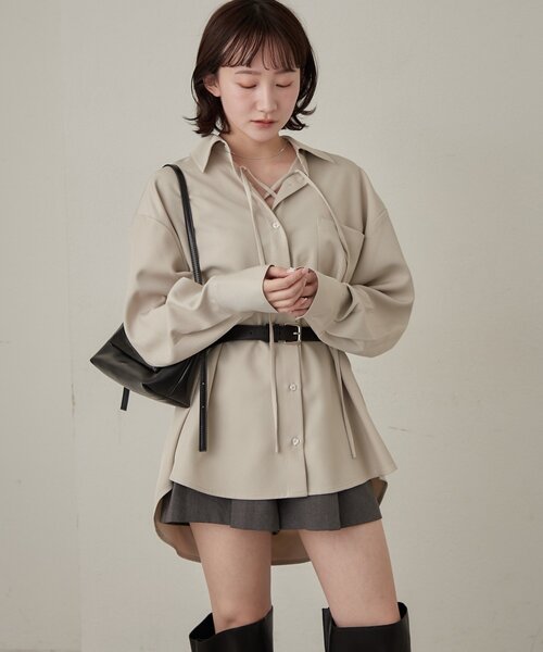 mline（エムライン）の「[mline]レースアップ オーバーシャツ（シャツ/ブラウス・レディース・グレー/ベージュ・FREE）」の18枚目の写真