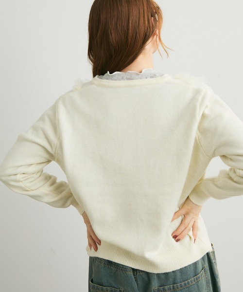 Crisp（クリスプ）の「チュールフリルニットカーディガン（カーディガン/ボレロ・レディース・ホワイト・FREE）」の4枚目の写真