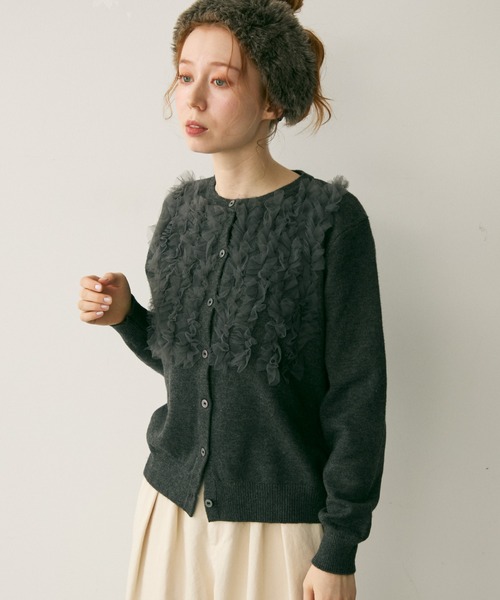 Crisp（クリスプ）の「チュールフリルニットカーディガン（カーディガン/ボレロ・レディース・ホワイト・FREE）」の10枚目の写真