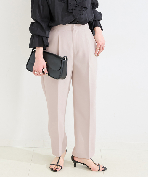 B.C STOCK(ベーセーストック)の「手洗い可 / T/R ダブルクロス パンツ(スラックス・レディース・ベージュ系その他/ブラック・SMALL/MEDIUM)」の1枚目の写真