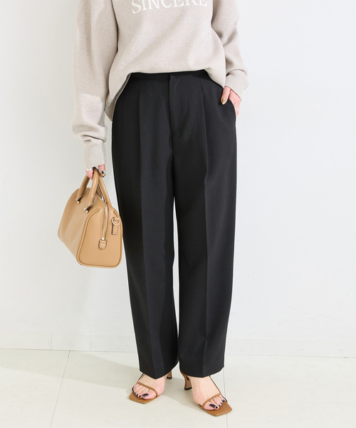 B.C STOCK(ベーセーストック)の「手洗い可 / T/R ダブルクロス パンツ(スラックス・レディース・ベージュ系その他/ブラック・SMALL/MEDIUM)」の2枚目の写真