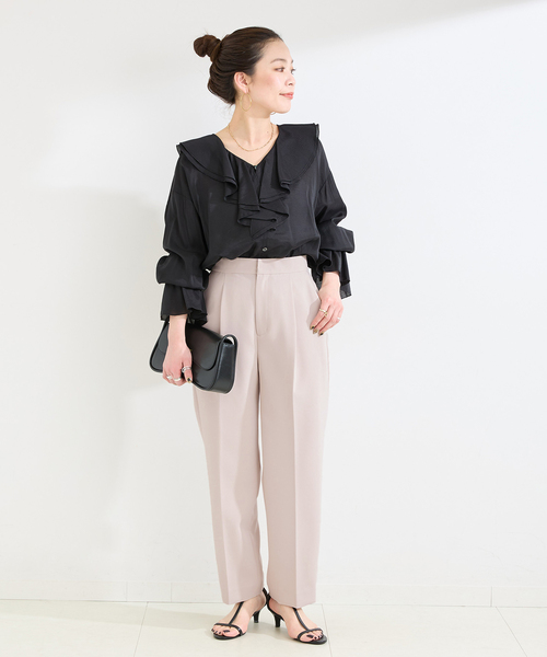 B.C STOCK(ベーセーストック)の「手洗い可 / T/R ダブルクロス パンツ(スラックス・レディース・ベージュ系その他/ブラック・SMALL/MEDIUM)」の10枚目の写真