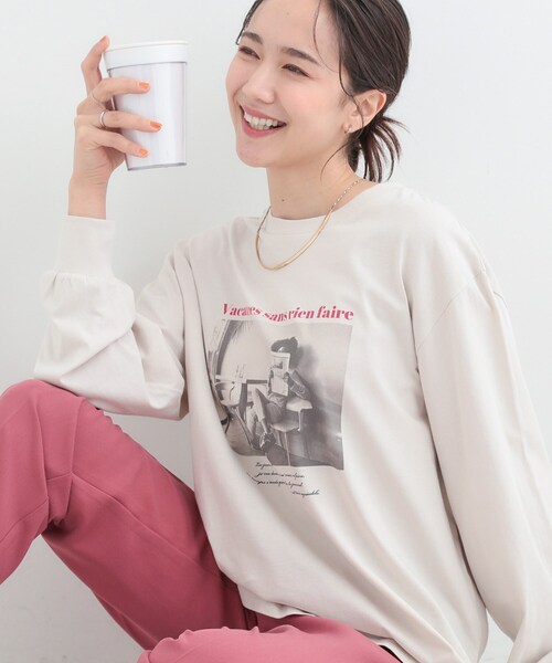 SHOO・LA・RUE（シューラルー）の「【綿100％/S-LL/プチプラ】選べる3柄 プリントアソートロンT（Tシャツ/カットソー・レディース・グリーン系3/ライトイエロー系2/チャコール/ベージュ系その他3/ホワイト系2/ホワイト系1・04/03/02/01）」の4枚目の写真