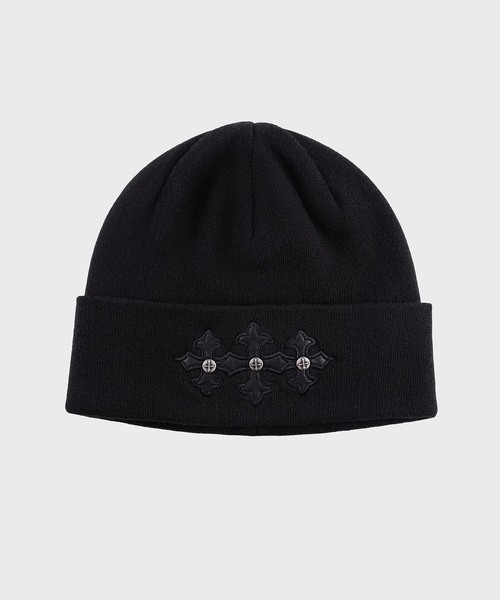 JOINT WORKS(ジョイントワークス)の「SUPPLIER / サプライヤー Cross Leather Patch Beanie(ニットキャップ/ビーニー・メンズ・ブラック・FREE)」の1枚目の写真