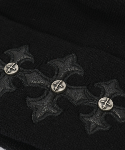 JOINT WORKS(ジョイントワークス)の「SUPPLIER / サプライヤー Cross Leather Patch Beanie(ニットキャップ/ビーニー・メンズ・ブラック・FREE)」の3枚目の写真