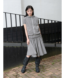 RIBBON FRILL WRAP SKIRT, BROWN